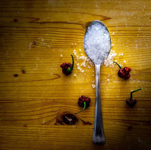 High angle view of fruits on table