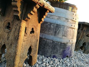 Low angle view of rusty abandoned built structure