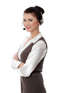Portrait of a smiling young woman against white background