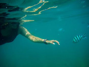 Woman swimming in sea