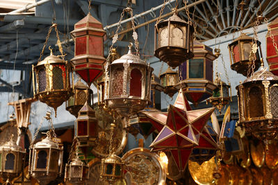 Close-up of clothes hanging at market stall