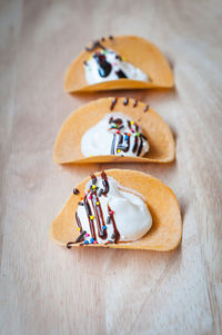 Close-up of dessert with food styling on table