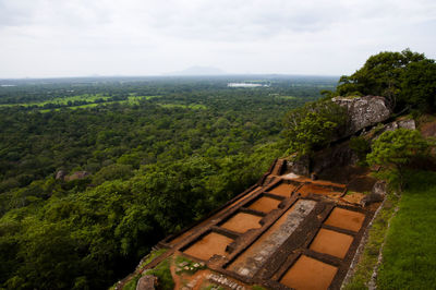 High angle view of buildings against sky