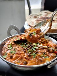 Close-up of noodles in bowl on table