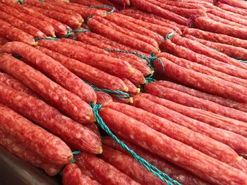 Full frame shot of red chili peppers for sale in market