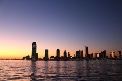 City skyline at sunset