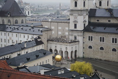 High angle view of buildings in city