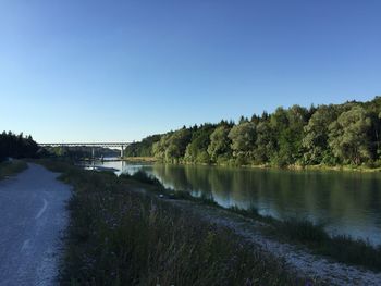 Scenic view of river against clear blue sky