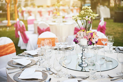 Dining table during wedding reception