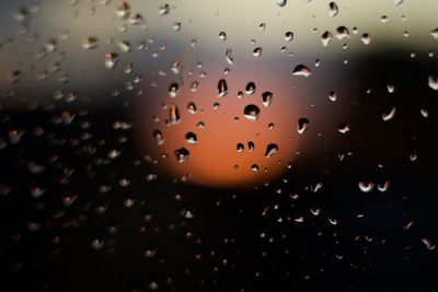 Close-up of raindrops on glass window