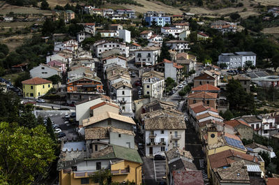 High angle view of buildings in city