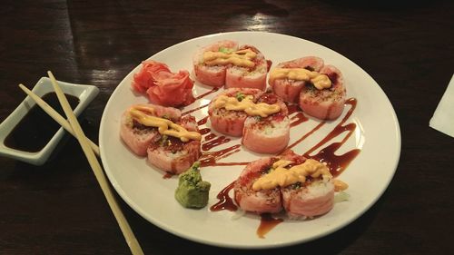 Close-up of food served in plate