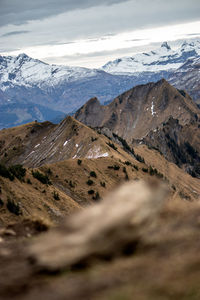 Scenic view of snowcapped mountains against sky