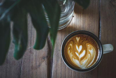 High angle view of coffee on table