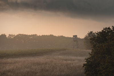 Scenic view of field against sky during sunset