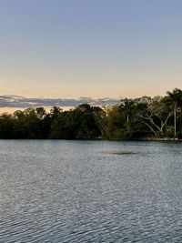 Scenic view of lake against clear sky