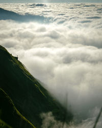 Scenic view of sea and mountains against sky