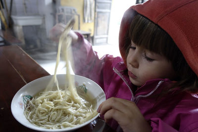 Close-up of a girl eating