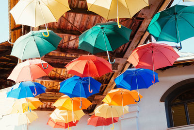 Multi colored umbrellas on umbrella