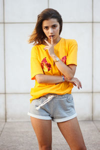 Woman standing in city