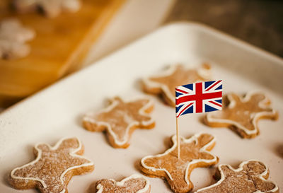 High angle view of cookies on table