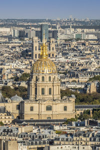 Aerial view of the golden dome of les invalides in paris