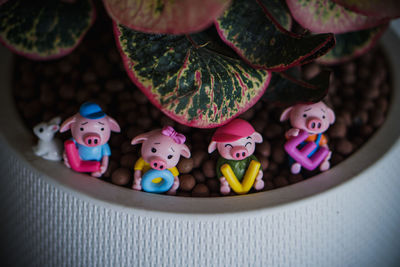 High angle view of toys for sale