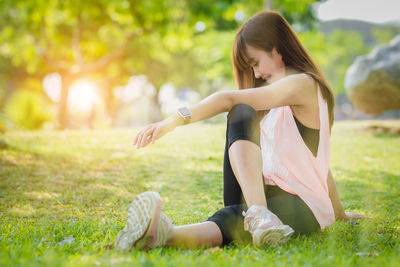 Woman exercising at park