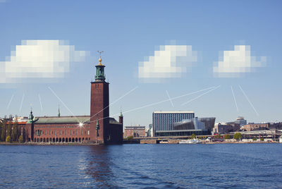 Pixelated clouds above stockholm city hall, sweden