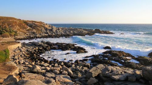 Scenic view of sea against clear sky