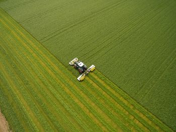 High angle view of working on agricultural field