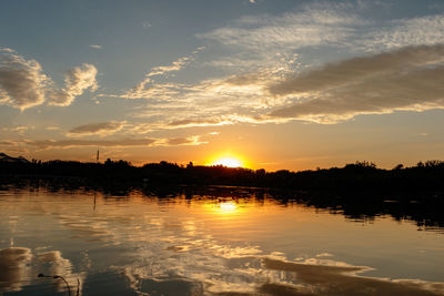 Scenic view of lake against sky during sunset