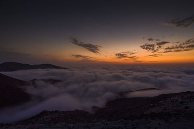 Scenic view of mountains against sky during sunset