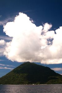 Scenic view of sea and mountains against sky