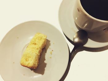 High angle view of breakfast served on table