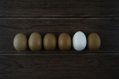 High angle view of eggs on table