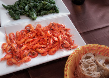 High angle view of meal served on table