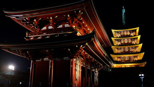 Exterior of senso-ji in city at night