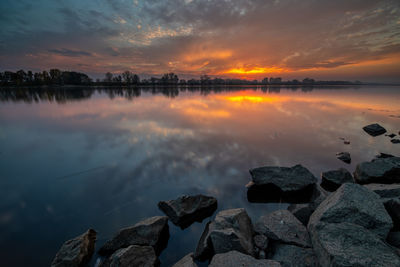 Scenic view of lake against sky during sunset