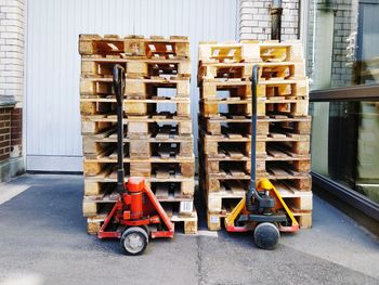 Stack of wooden pallets to be distributed