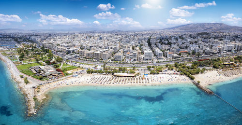 High angle view of cityscape against sky