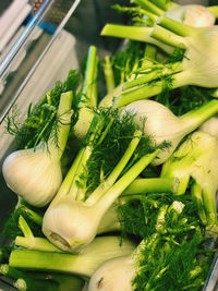 High angle view of vegetables on table at market