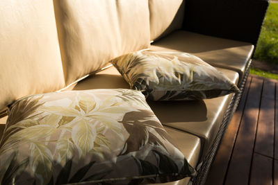 High angle view of cushions on sofa