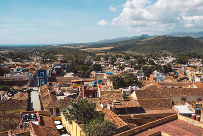 High angle view of townscape against sky