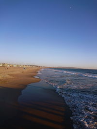 Scenic view of sea against clear blue sky