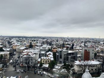 High angle shot of townscape against sky