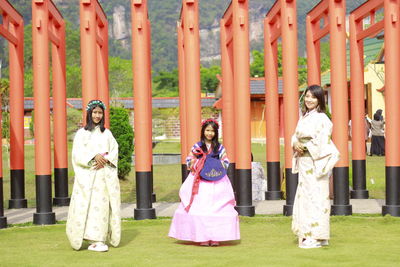 Beautiful women dressed in traditional japanese and korean