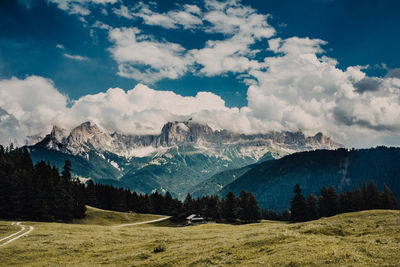 Scenic view of snowcapped mountains against sky