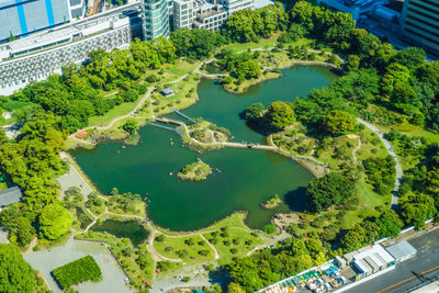 High angle view of buildings in city