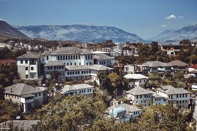 High angle view of townscape against sky
